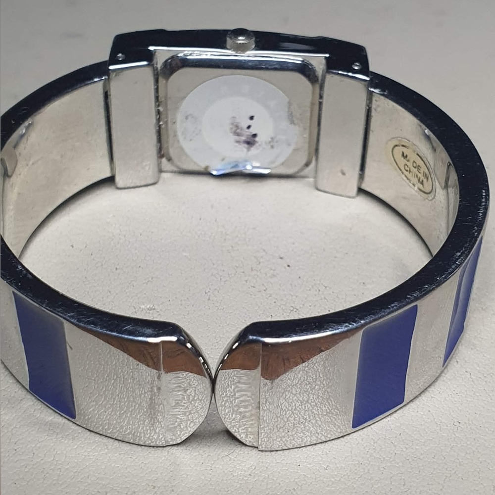 🦋10/$20🦋 Geneva Silver/Blue/MOP Rhinestone Stainless Steel Women's Cuff Watch - Picture 5 of 6
